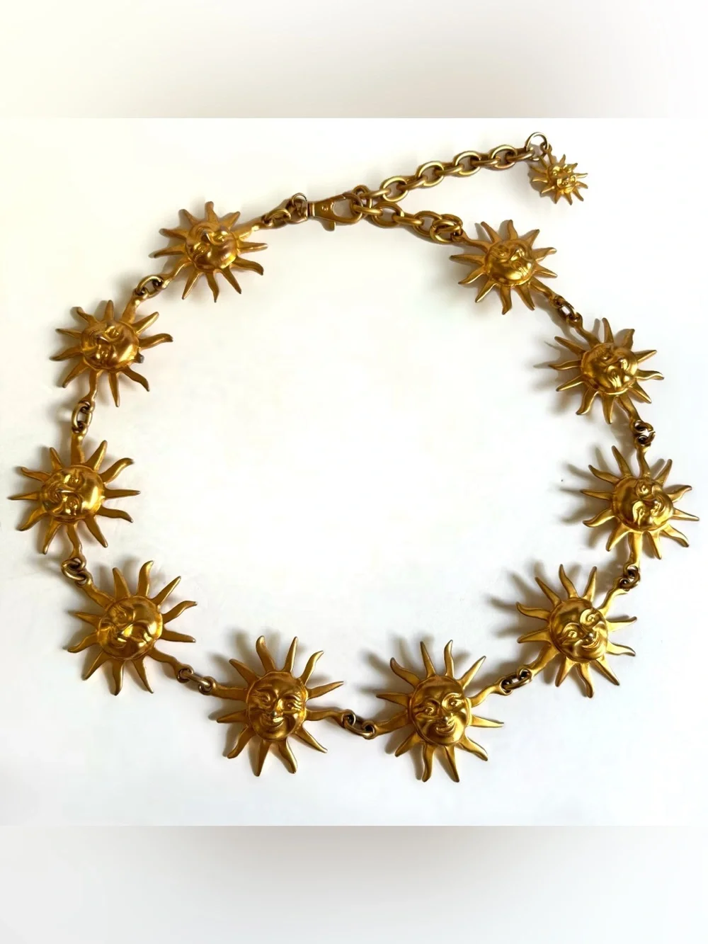 Vintage Express Celestial Sun Face Gold Tone Chain Belt Festival Boho Adjustable